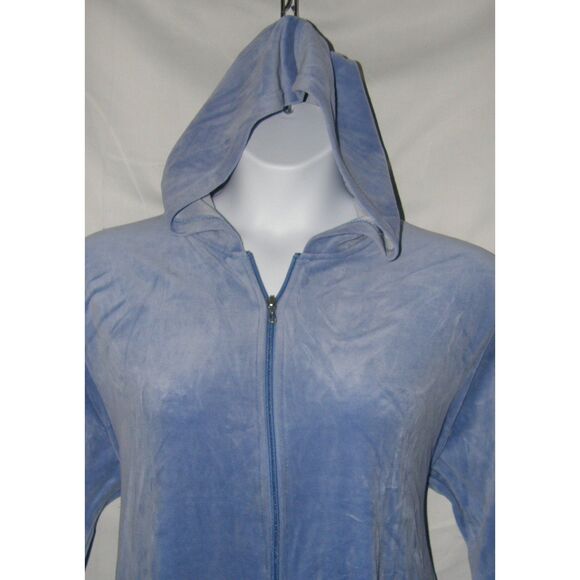 Blue Plus Sz 2X Soft Velour Hooded Zip Up Roomy Lounge Robe Pockets DRAMS & CO - Picture 2 of 4